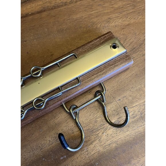 Vintage Wood & Brass Tie Rack Belt Holder Wall Mount Organizer 36 Folding Hooks - Picture 7 of 10